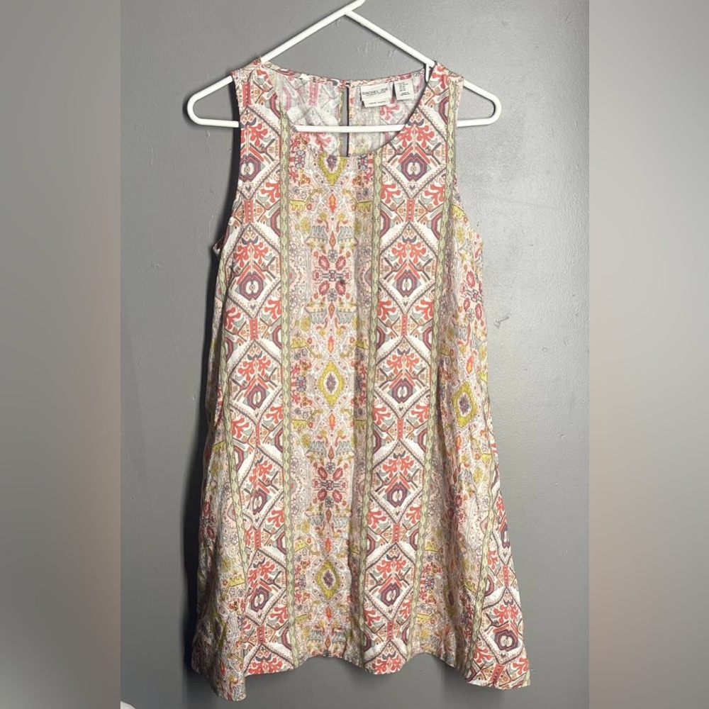 Rachel Zoe Sleeveless Linen Dress A Line Short Aztec Print Sz XS Boho‎ Festival